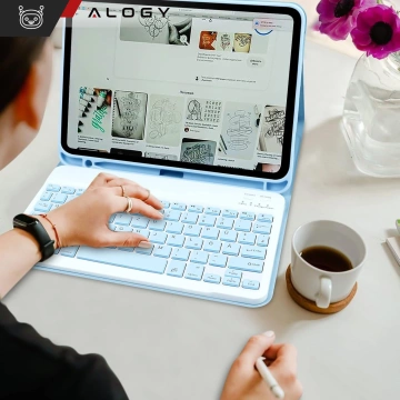 Etui ochronne z klawiaturą Alogy case z miejscem na rysik klawiatura bezprzewodowa do Apple iPad 11 2025 / iPad 10.9 2022 niebieskie + szkło