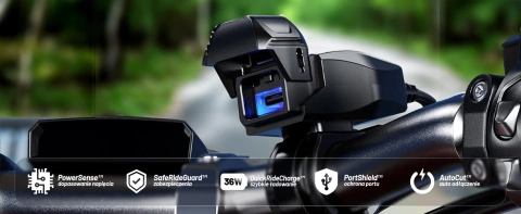 Kewig USB-C Motorradladegerät 36W, QC-Schnellladung, wasserdicht (IP65) mit Ein-/Ausschalter und LED-Hintergrundbeleuchtung, Lenkerhalterung, für Handy, Kamera und Gegensprechanlage – Schwarz