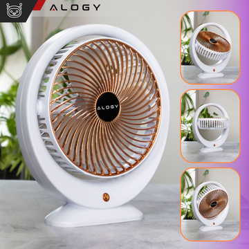 Schreibtischventilator, Standventilator, leistungsstark, klein, tragbar, kabellos, 1200 mAh, USB-C, Alogy White