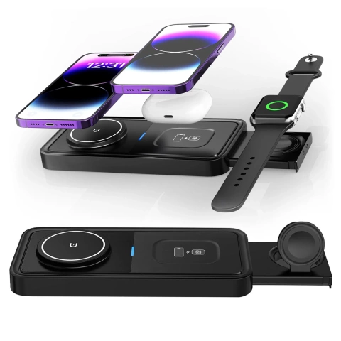Ładowarka Indukcyjna Alogy Bezprzewodowa Qi PD QC 3.0 2w1 Szybka do Apple iPhone Airpods Watch Stacja ładująca stojak czarna