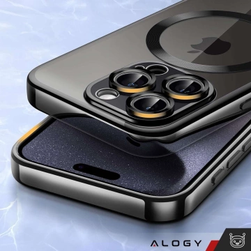Etui MagSafe Case do Apple iPhone 16 Pro Alogy Glamour Luxury Ring obudowa czarno-przezroczyste + szkło hartowane