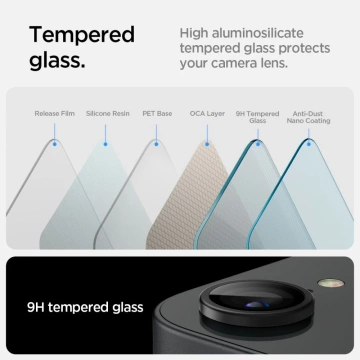 Osłona aparatu do iPhone 16e Spigen Optik Pro Glas.TR „EZ Fit” Camera Protector 2-Pack Black