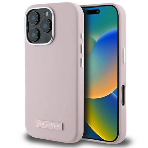 Karl Lagerfeld Hülle für iPhone 16 Pro Max 6,9" Rosa MagSafe Hardcase FW Metallplatte