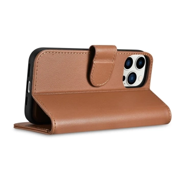 Etui na telefon iCarer Wallet Case 2in1 do  iPhone 14 Pro Max skórzany pokrowiec z klapką Anti-RFID brązowy