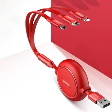 Baseus Golden Loop 3in1 ausziehbares Kabel USB - Micro USB / Lightning / USB-C 3.5A 35cm - 120cm schwarz (CAMLT-JH01)