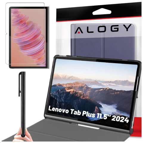 Glashülle für Lenovo Tab Plus 11,5" 2024 TB351FU Alogy Book Cover Case Tablet Case Marineblau Gratis Stylus