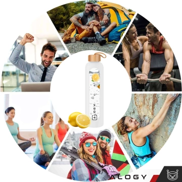 Große Glasflasche, Trinkflasche Alogy Motivational Messbecher 1l 1000ml, Silikonhülle Weiß