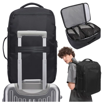 Plecak wodoodporny Bange na laptopa 17" miejski podróżny 47x29x17 cm do pracy samolotu męski damski z 3 organizerami Czarny
