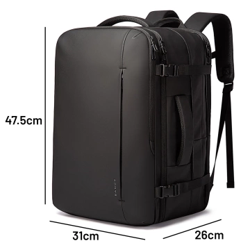 Wasserdichter Rucksack von Bange für 17-Zoll-Laptops, ideal für Stadtreisen, 47,5 x 31 x 26 cm, erweiterbar für Arbeit und Flugreisen, für Damen und Herren, schwarz