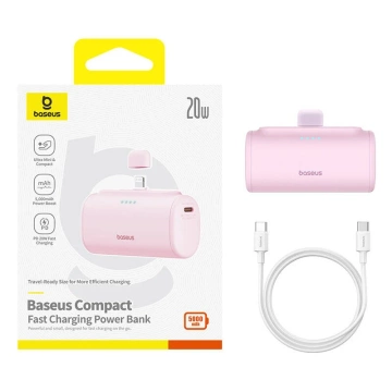 Baseus Compact IP Powerbank 5000 mAh 20 W Lightning USB-C Rosa