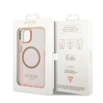 Etui Guess GUHMP14SHTCMP für Apple iPhone 14 6,1" różowy/pink Hard Case Gold Outline Translucent MagSafe