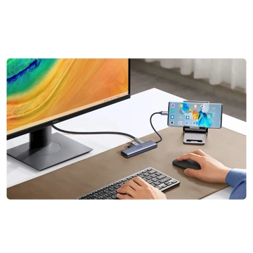 HUB 6w1 Ugreen CM511 USB-C HDMI 3xUSB-A SD TF 5Gb/s 4K Szary