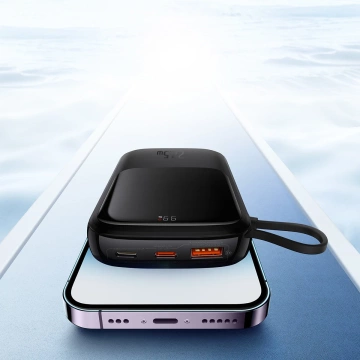 Powerbank z szybkim ładowaniem Baseus Qpow Digital Display 10000mAh 22,5W QC/PD/SCP/FCP z wbudowanym kablem USB-C czarny
