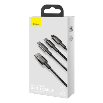 Baseus Tungsten 3in1 Kabel USB - USB Type C / Lightning / Micro USB 3,5 A 1,5 m schwarz (CAMLTWJ-01)