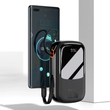 Powerbank z szybkim ładowaniem Baseus Qpow Digital Display 20000mAh 20W QC/PD/SCP/FCP z wbudowanym kablem Lightning czarny