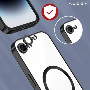 Apple iPhone 16e Alogy LuxeShield™️ Glamour Luxury Ring MagSafe Hülle mit Kameraabdeckung, Schwarz