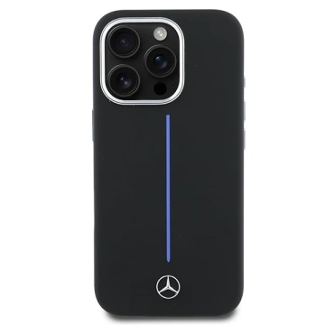 Etui Mercedes do iPhone 16 Pro Max 6.9" Hardcase Silicone Blue Stripe MagSafe Czarny