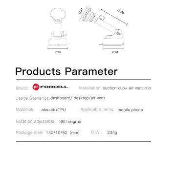 Uchwyt Samochodowy Forcell Magnetyczny Teleskopowy 3w1 16 cm