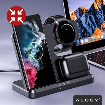 Ładowarka Bezprzewodowa Indukcyjna 3w1 Qi 3.0 Szybka do Samsung S22 S23 S24 S25 Galaxy Watch Buds Stacja czarna 