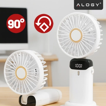 Wentylator Wiatrak Ręczny Bezprzewodowy, Przenośny i Biurkowy, z Uchwytem na Telefon, Ładowanie USB-C, Bateria 18650, Alogy CoolBreeze™ – Biały
