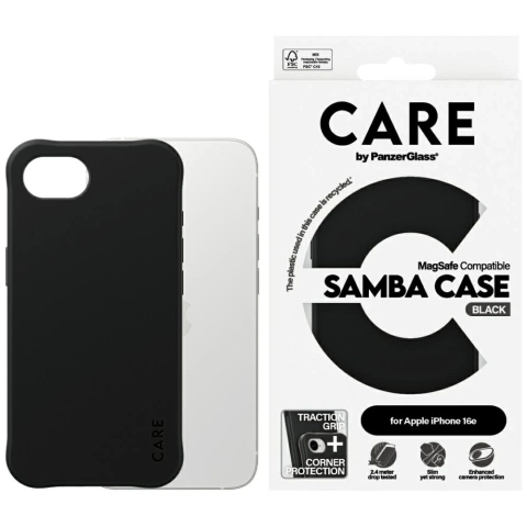 CARE Case für iPhone 16e von PanzerGlass Modisches Samba MagSafe Schwarz