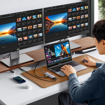 Ugreen CM498 USB-C HDMI VGA RJ45 Adapter USB-A SD PD 100W Hub 9in1 Grau