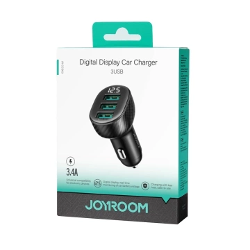 Ładowarka samochodowa Joyroom JR-CCD03 3× USB-A 17 W z wyświetlaczem – czarna