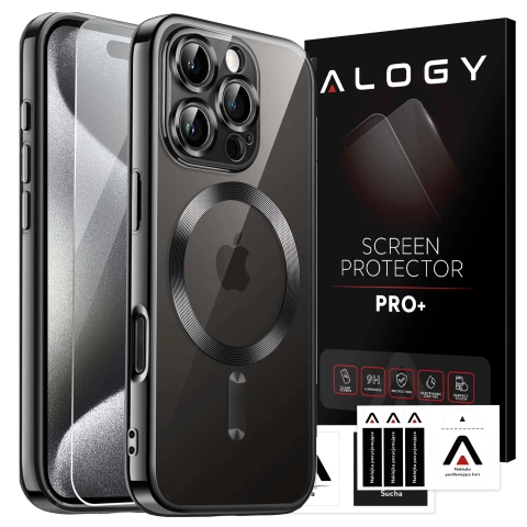 MagSafe Hülle für Apple iPhone 16 Pro Alogy Glamour Luxus Ringgehäuse Schwarz und Transparent