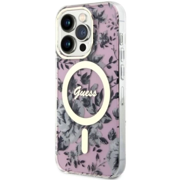 Etui na telefon Guess GUHMP14XHCFWSP do Apple iPhone 14 Pro Max 6,7" różowy/pink hardcase Flower MagSafe