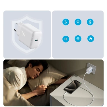 Joyroom USB-C PD 30 W QC SFC Netzwerk-Ladegerät – weißes USB-C-Kabel 1 m