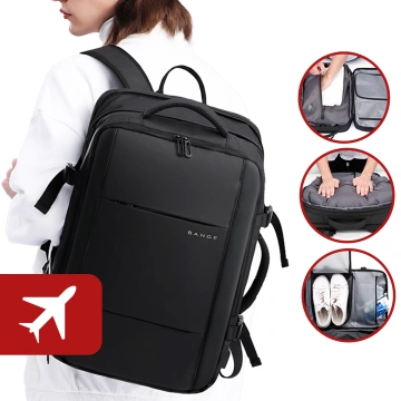 Pleacak wodoodporny Bange na laptopa miejski podróżny 46x30.5x20 cm z możliwością rozszerzenia do pracy samolotu męski damski z przegrodą próżniową + pompka próżniowa Czarny