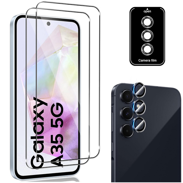 2x Szkło hartowane na ekran + szkło na obiektyw do Samsung Galaxy A35 5G zestaw szkieł ochronnych Clear Set