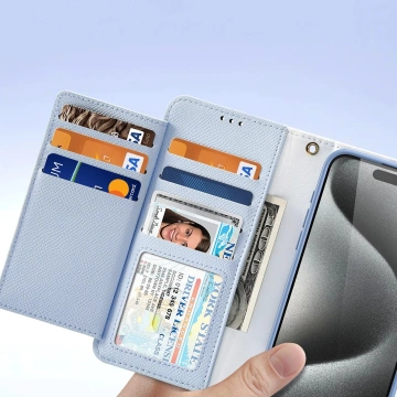 Etui skórzane Dux Ducis Lawa na iPhone 15 Pro Max - niebieskie