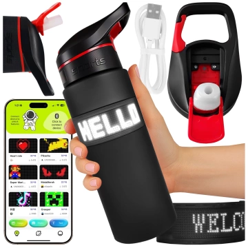 Alogy FitBottle™ 800ml Smart-Trinkflasche mit LED-Display, Bluetooth-Verbindung, Strohhalm, Motivationsfunktion, wiederverwendbar – Schwarz