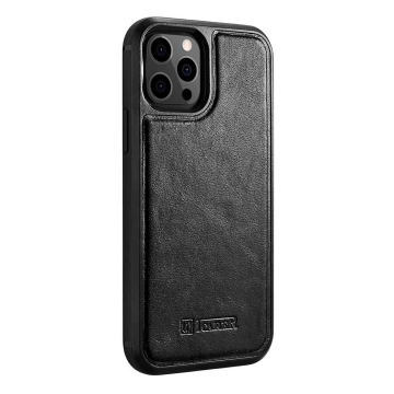 iCarer Leather Oil Wax etui pokryte naturalną skórą do iPhone 12 Pro Max czarny (ALI1206-BK)