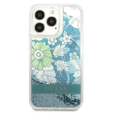 Guess GUHCP13XLFLSN iPhone 13 Pro Max 6,7" zielony/grün Hardcase Flower Liquid Glitter