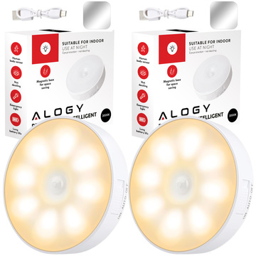 2x Lampe LED Bewegungsmelder Dämmerung Nachtlampe Alogy Sensor Light Kabellose Möbelbeleuchtung Warmes Licht 3000k