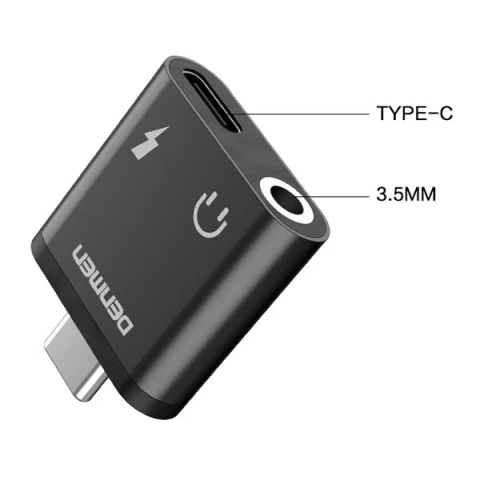 Denmen USB-C-Buchse 3,5 mm HF-Adapter Typ C Schwarz Aluminium