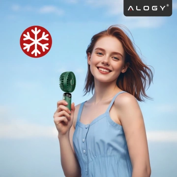 Wentylator Wiatrak Ręczny Bezprzewodowy, Przenośny i Biurkowy, z Uchwytem na Telefon, Ładowanie USB-C, Bateria 18650, Alogy CoolBreeze™ – Zielony