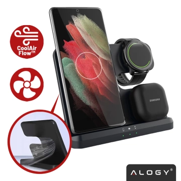 Ładowarka Bezprzewodowa Indukcyjna 3w1 Qi 3.0 Szybka do Samsung S22 S23 S24 S25 Galaxy Watch Buds Stacja czarna 