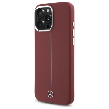 Mercedes-Hülle für iPhone 16 Pro Max 6,9 Zoll, rotes Hardcase, Silikon, weißer Streifen, MagSafe
