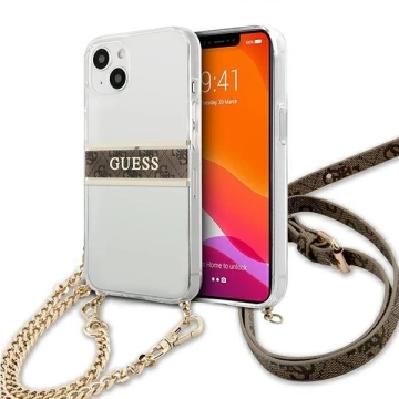Guess GUHCP13SKC4GBGO iPhone 13 mini 5,4" Transparentes Hardcase 4G Brown Strap Gold Chain