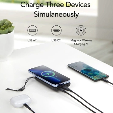 Powerbank Externer Akku VEGER MagOn mit Qi-Ladung für MagSafe 15W - 10.000mAh PD 22,5W weiß (VP1151 / W1151)