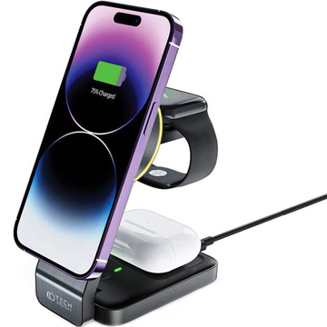 Ładowarka indukcyjna Qi Mag Safe 15W do iPhone Apple Watch AirPods 3w1 bezprzewodowa stojak czarna