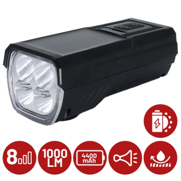 LED-Fahrradfrontlicht mit Solarpanel und Hupe, superhell (1000 lm, 4400 mAh), wasserdicht, schwarz