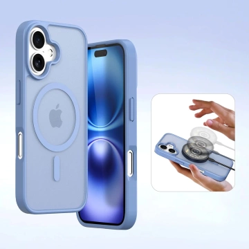 Etui skórzane do iPhone 16 Dux Ducis Lawa z portfelem MagSafe błękitne