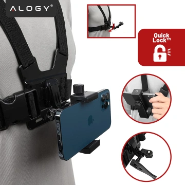 Szelki sportowe uchwyt na klatkę piersiową Alogy Chest do aparatu, kamer GoPro, telefonu uniwersalne Czarne
