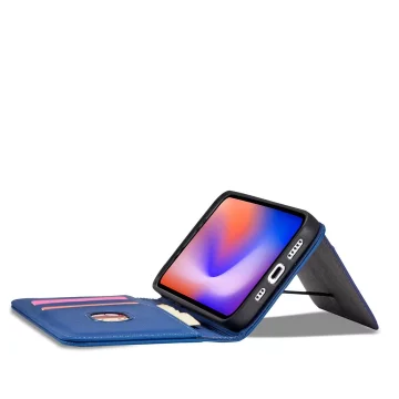 Magnetkartenhülle für iPhone 12 Pro Max Tasche Kartenetui Kartenhalter Blau