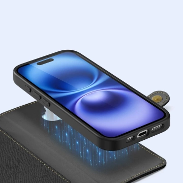 Etui ochronne do iPhone 16 Dux Ducis Lawa MagSafe + portfel – czarne