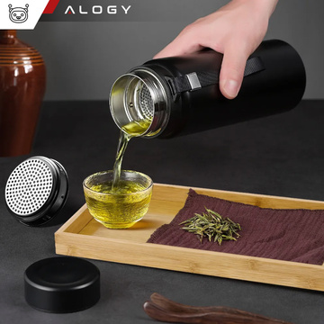 Termos butelka bidon termiczny 1l do kawy herbaty yerba mate z zaparzaczem sitko duży Alogy stal czarny
